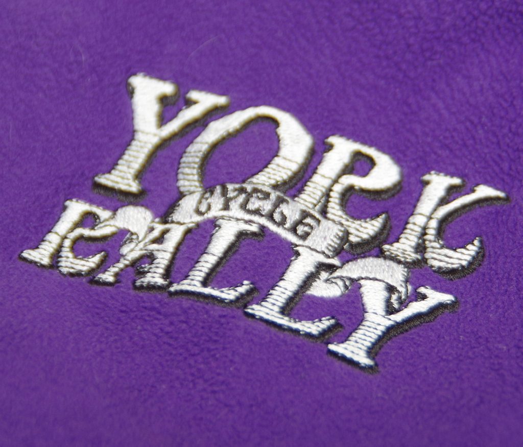 York Rally logo embroidered into purple fleece