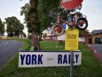Bike on pole at entrance to York Rally