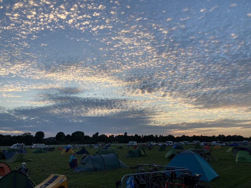 Photo by John Davies - sunset over the York Cycle Rally 2023 campsite
